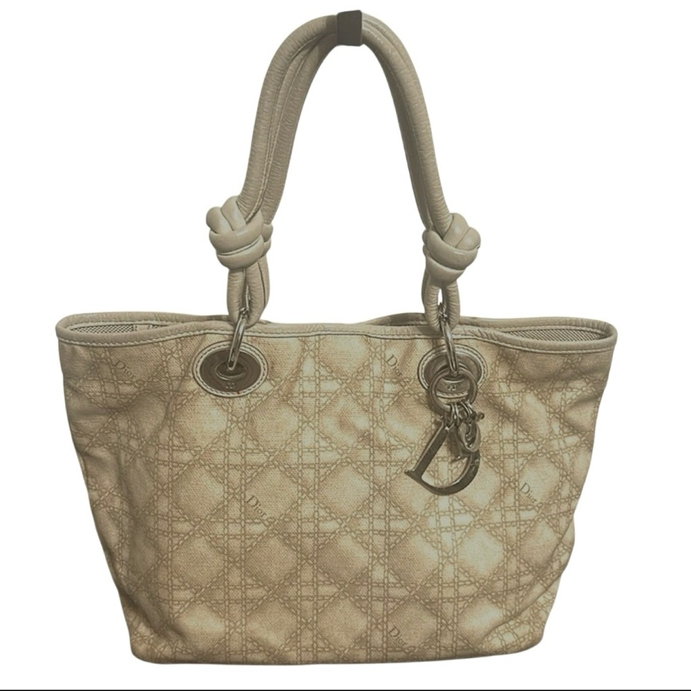 Christian Dior Beige Cannage Canvas Tote Bag